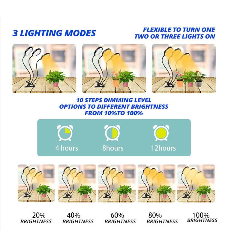 DC 5V USB Timer LED Grow Light Yellow Light Plant Flower Growing Phytolamps Desktop Clip Phyto Lamps Indoor Greenhouse