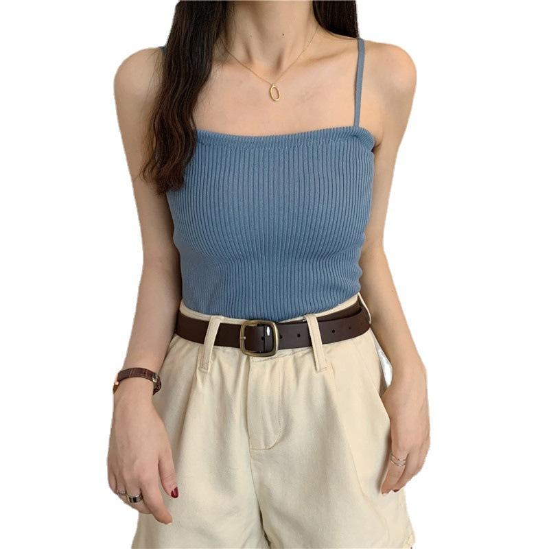 Summer New Women's Korean Version of All Matching Slim Sexy Spice Simple Knit Small Vest Bottom Halter Top