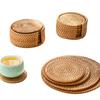 6 Stück Gewebte Rattan-Untersetzer-Set Mit Halter Tischmatte Platzdeckchen Kaffee Tee Tasse Untersetzer Topf Schüssel Matte Glasboden Küchenzubehör
