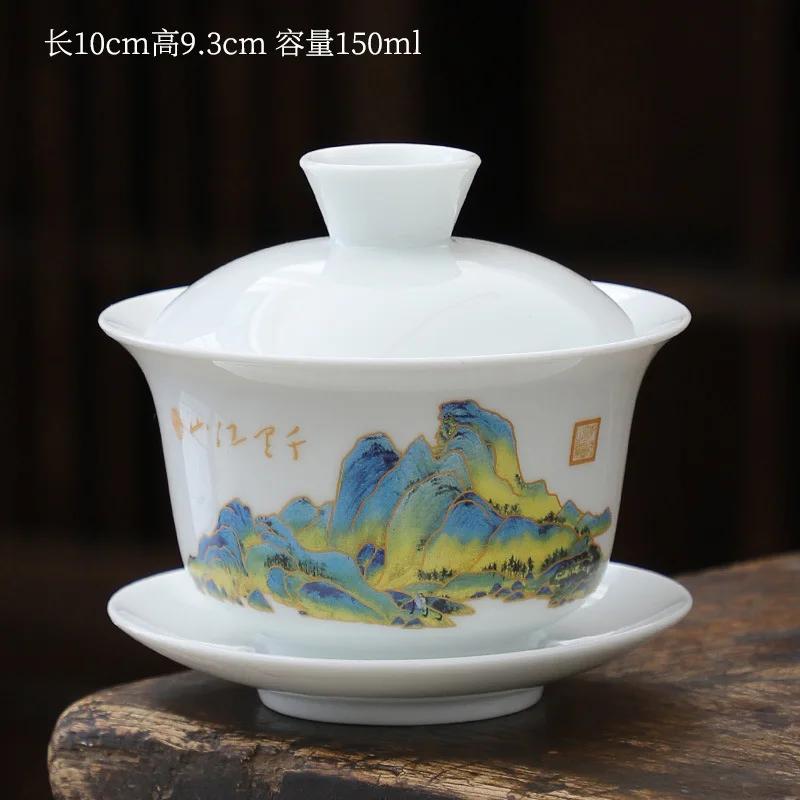 1pcs tea cup Ceramic tea bowl White porcelain large Sancai cover bowl teacup Kung Fu Tea High Quality Chinese style