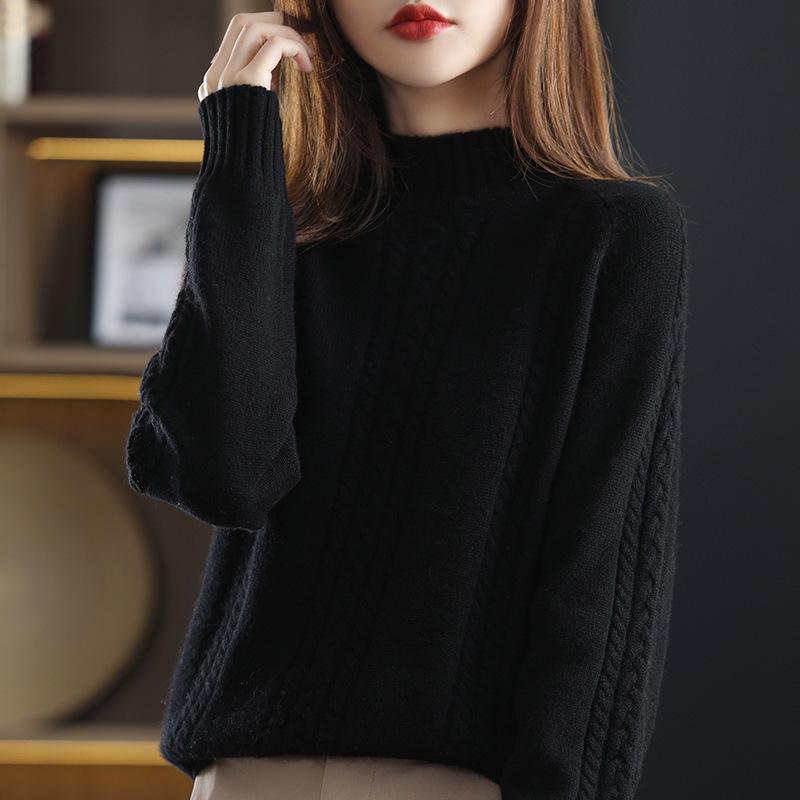 Halbhoher Rollkragenpullover für Damen Herbst und Winter Locker gestrickter Pullover