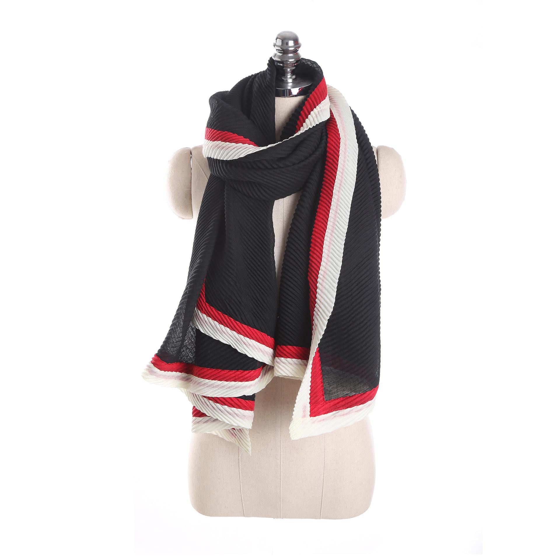 Korean Style Pleated Color Block Large Scarf Shawl 160CM