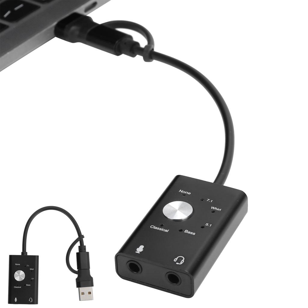 TypeC to Audio Sound Card 7.1 Channel Laptop External 2 in 1 Sound Card USB Audio Adapter