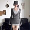 Gray neck sling dress children's autumn new pure desire style Spice Girl hip skirt set summer