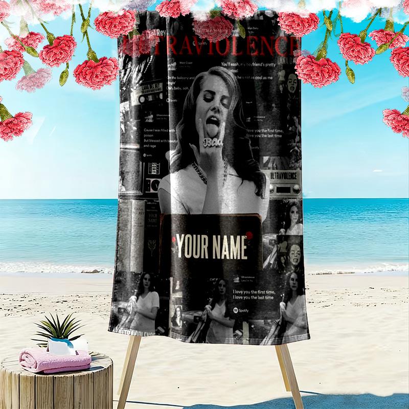 Name Custom Lana Del Rey Poster Print Beach Towel, Large Soft Quick Dry Towel for Beach Camping Swimming