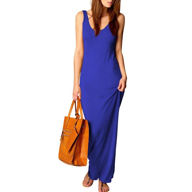 Slim Fit Sexy Vest Maxi Dress Womens Sleeveless Summer Dress S синий