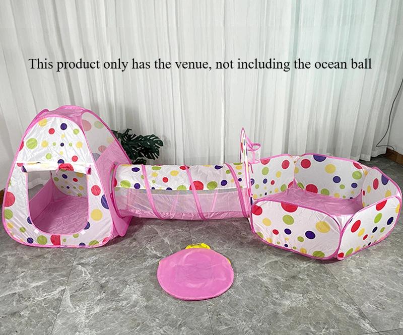 Portable Children's Tent 3 in 1 Basketball Stand with Tunnel Ball Pool Indoor and Outdoor Climbing Playhouse Children's Gift