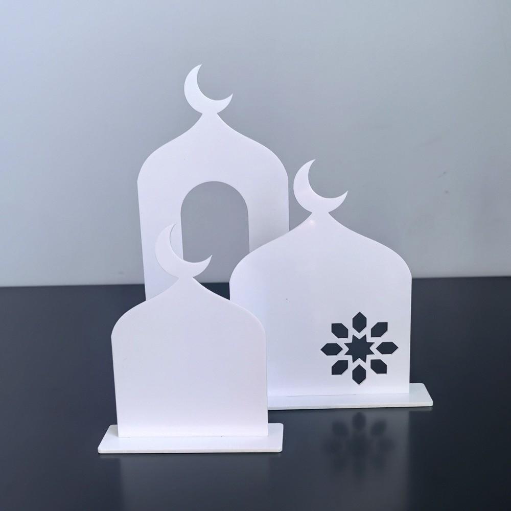 

New Acrylic Ramadan Ornaments Castle Craft Gold Black Islamic Tabletop Decor DIY Eid Mubarak Decorations