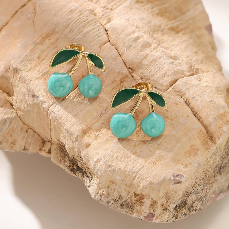 Fresh And Sweet Alloy Cherry Stud Earrings, Unique And Versatile Earrings, With Colorful Fruit Pendants