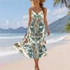 Sleeveless Spaghetti Strap Midi Dress Bohemian Floral Print Casual Summer Flowy Sundress for Women Vacation Beachwear