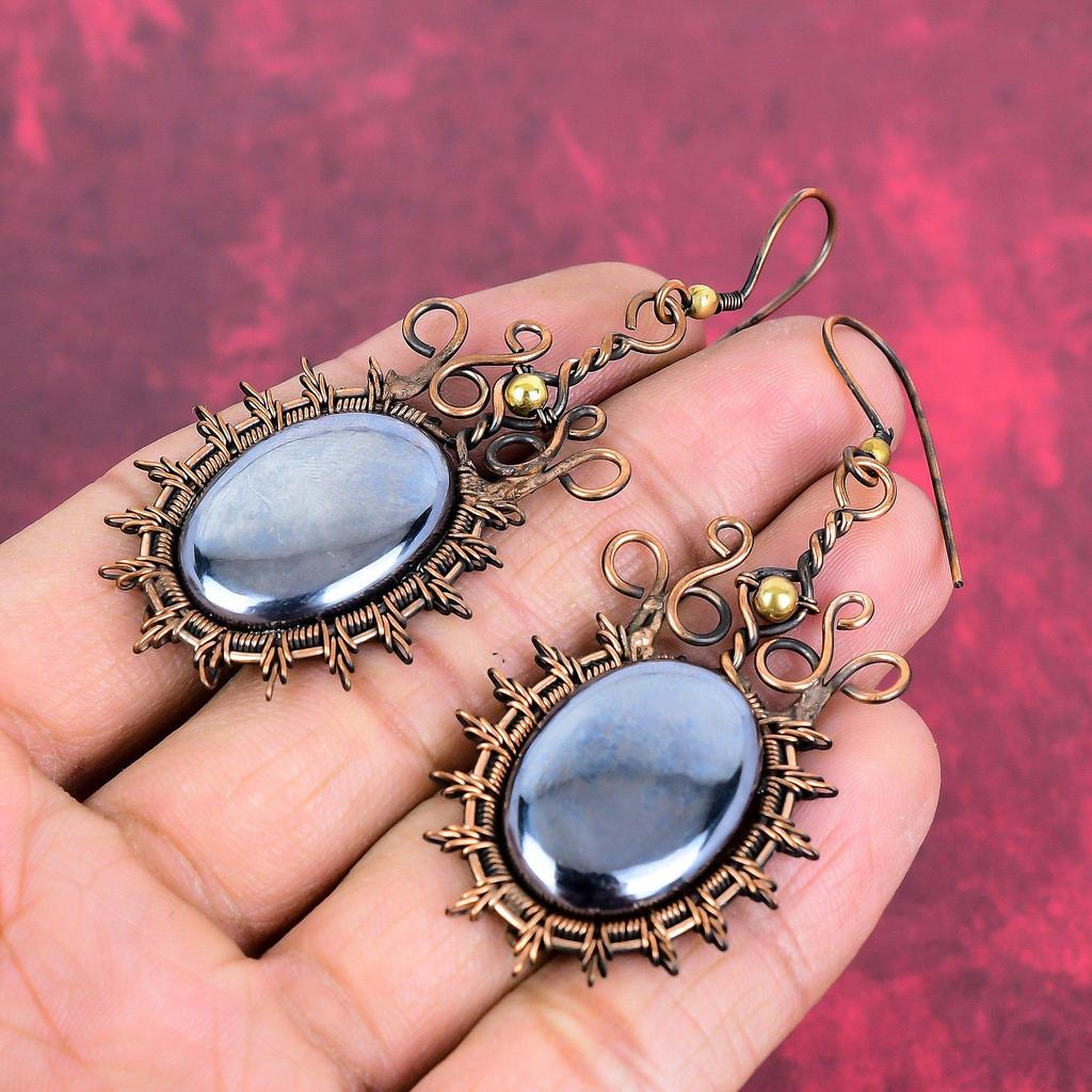 Shungite earring copper wire wrapped earring handmade gemstone earring beautiful copper jewelry drop earring wedding gifts designer earring