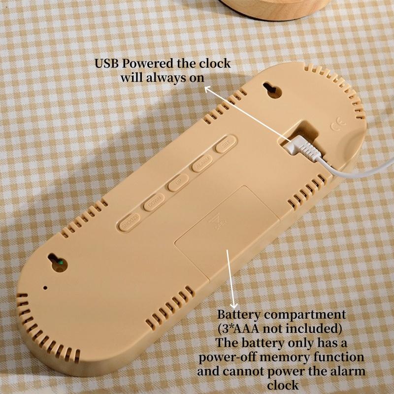 Digital Wall Clock Temperature LED Clock Week Date 2 Alarms Brightness Adjustment Timer Snooze Second 12/24H USB Powered Clock