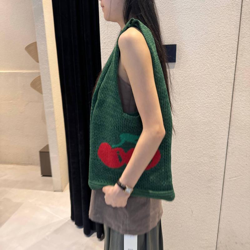 Summer Hollow Out Shoulder Bag Cherry Desing Knit Bag Hand Woven Fashionable Beach Simple Shopper Totes