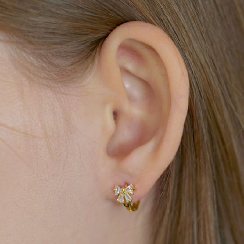 Lewe Clear Ribbon One-touch Earring (Silver/Gold)