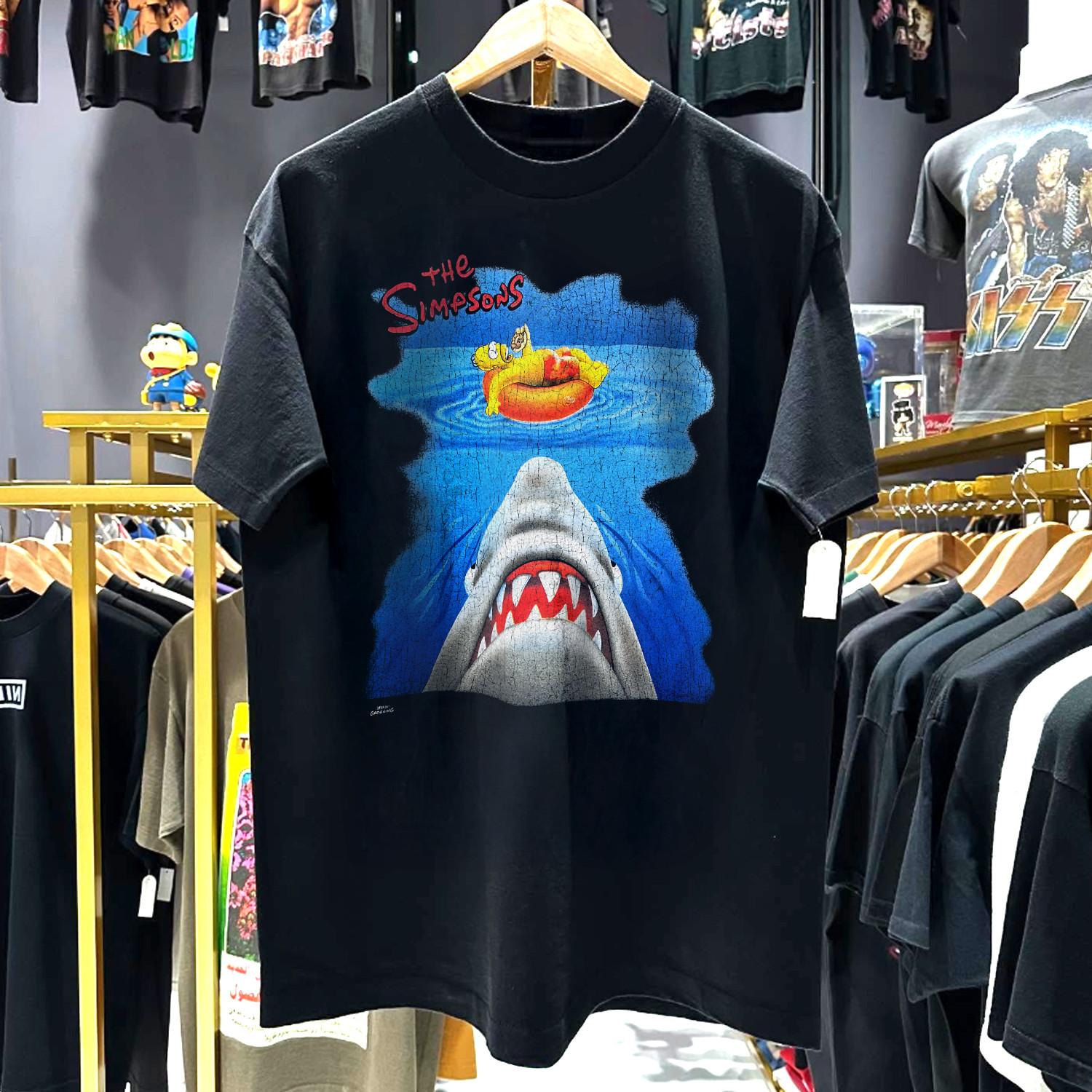 1999 Simpsons Jaws Parody Rare T-Shirt Black S 2XL