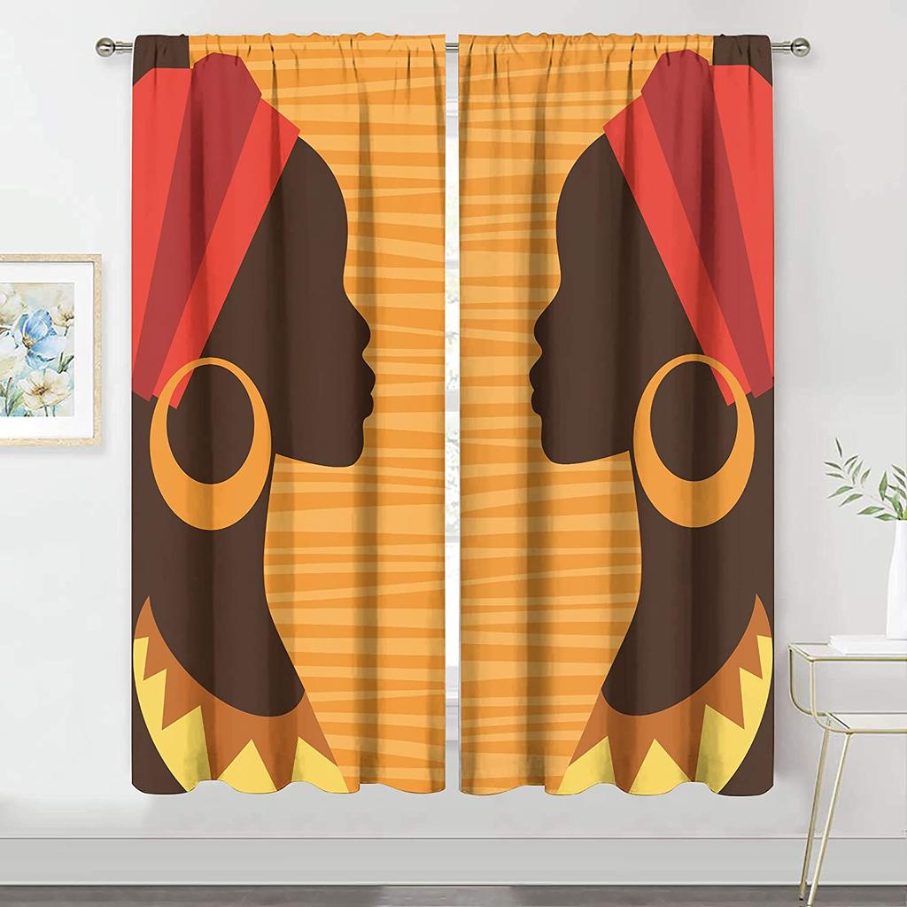 African Woman Window Curtains for Living Room, Bedroom, Kitchen, Home Decor, Children Drapes, Window Treatment Hooks