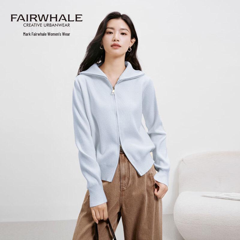 Mark Fairwhale Women's Lapel Double Zipper Knit Cardigan