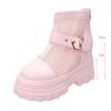Fashion Pink Lovely Height Increasing Boots Women Breathable Mesh Buckle Zip Decor Summer Boots thick sole chunky platform uniform shoes