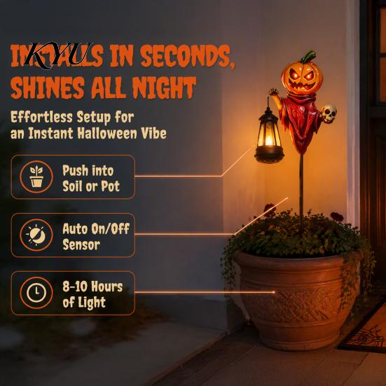 Outdoor Pumpkin Decorations Halloween Solar Garden Stake Light, Metal Decorative Stakes, IP65 Seasonal Backyard Decor Waterproof LED Landscape