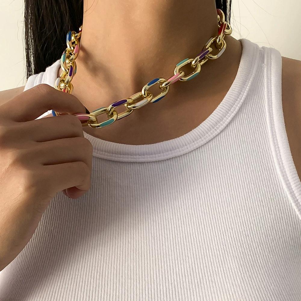 Drip Oil Hip-Hop Colorful Necklace Fashionable Punk Style Metal Colorful Luxury Simple Temperament Jewelry Women's Necklace Gift