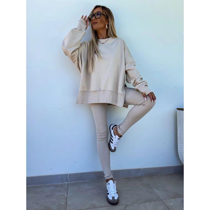 

Loose Fit Hoodie and Slim Fit Pants Set Loose Sweater Silm Pants Suit Apricot L