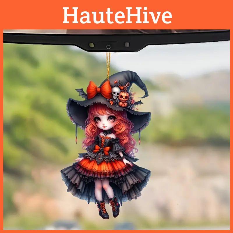 Cartoon Girl Acrylic Car Pendant Halloween Decor Cute Girl Car Ornament For Vehicle Interior