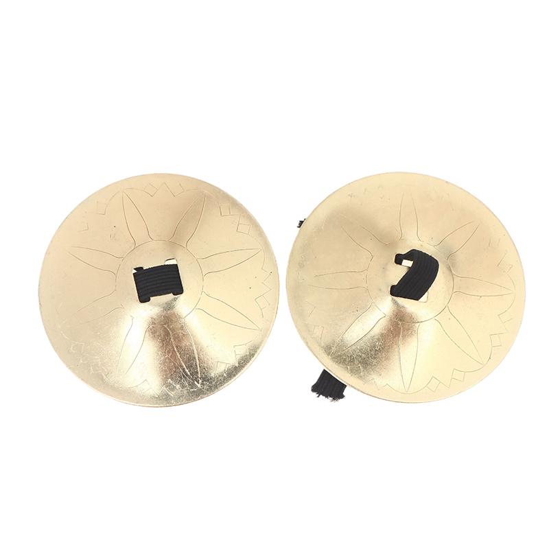 2Pcs Copper Finger Cymbals With Elastic Band Belly Dancing Mini Cymbals Musical Instrument Saucers Dance Finger-Pointing золотой