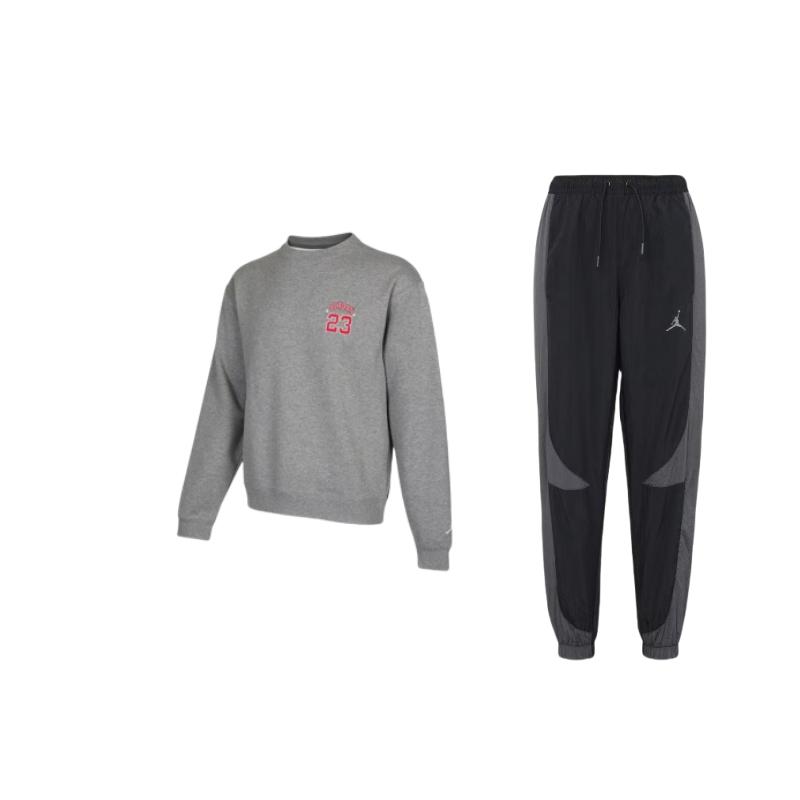 

Jordan Embroidered Logo Crew Neck Pullover Long Sleeve Drawstring Cuffed Knit Pants Casual Sports Set Men sets DX9374-011+DR6421-091 M