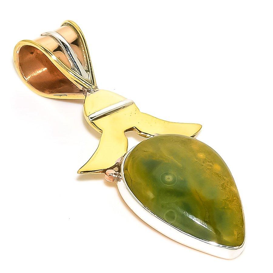 

Natural Ocean Jasper TwoTone 925 Solid Sterling Silver Gift Pendant 1.75 y5n75