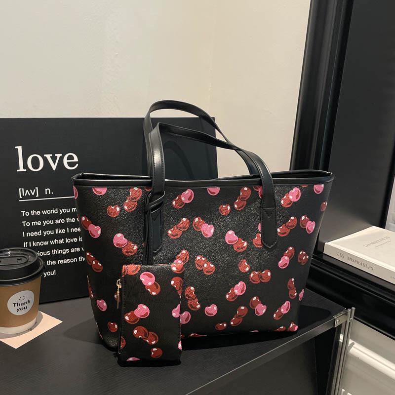 Korean Style Cherry Print Large Capacity Tote Bag