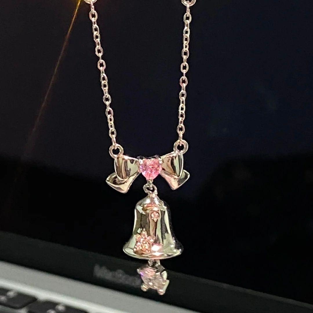 

Women s Christmas Bell Necklace - Niche Elegant Style, Christmas Gift for Girls pink&25cm
