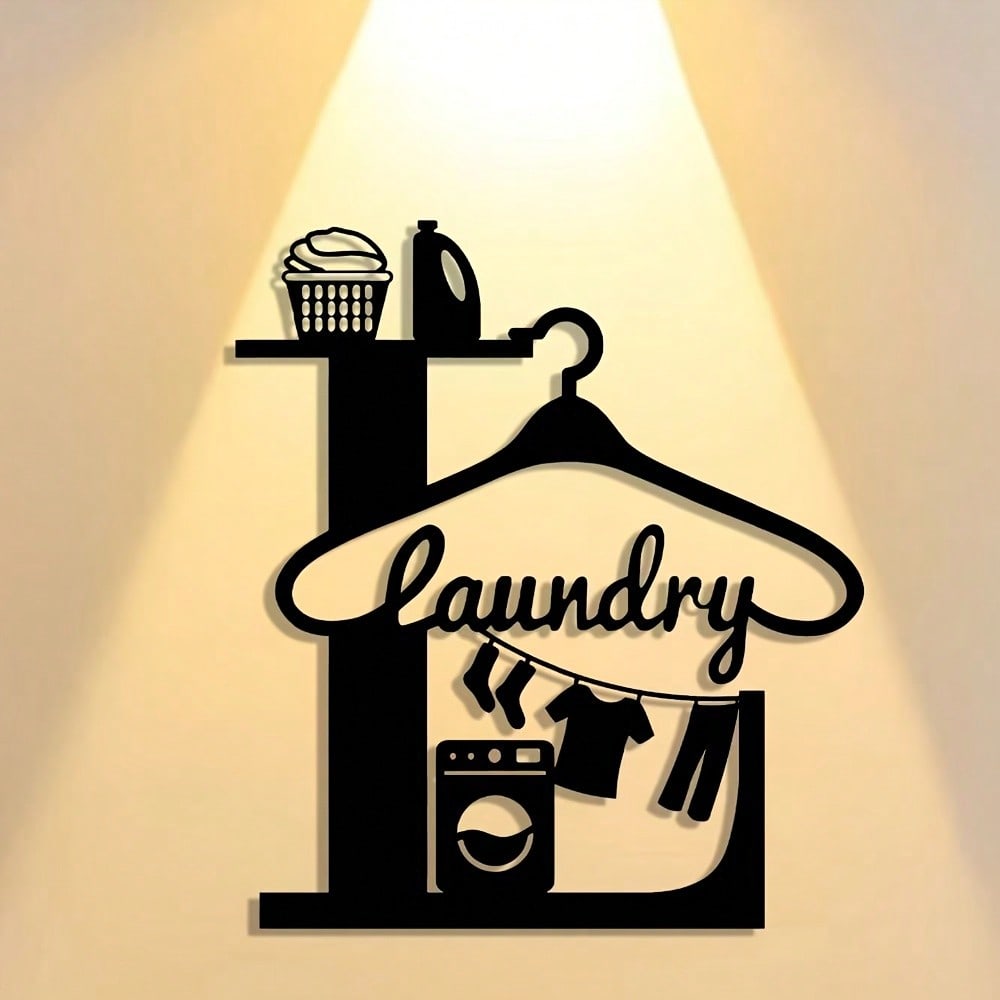 Laundry Room Decor Metal Wall Art Sign Elegant Black White Durable Storage Shelf for Home Office Bathroom Kitchen