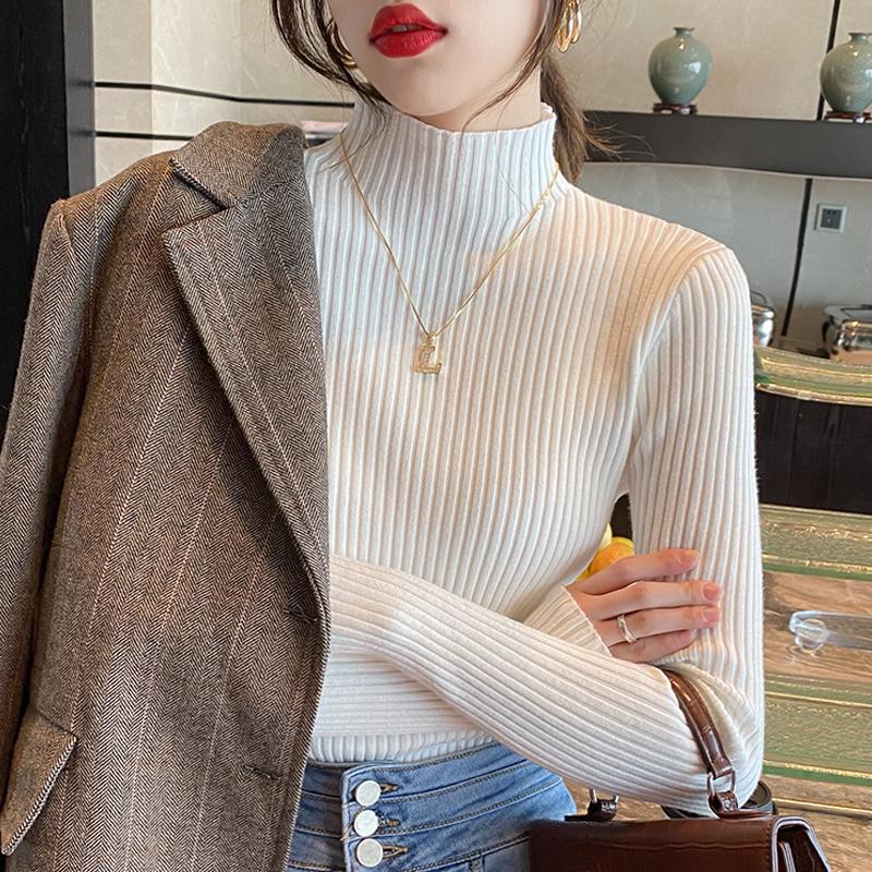 Autumn and Winter Long Sleeve Casual Pullover Knitwears Sweater Half High Neck Solid Base Knitted Women Office Ladies Elegant Slim Fit Sweaters 24977