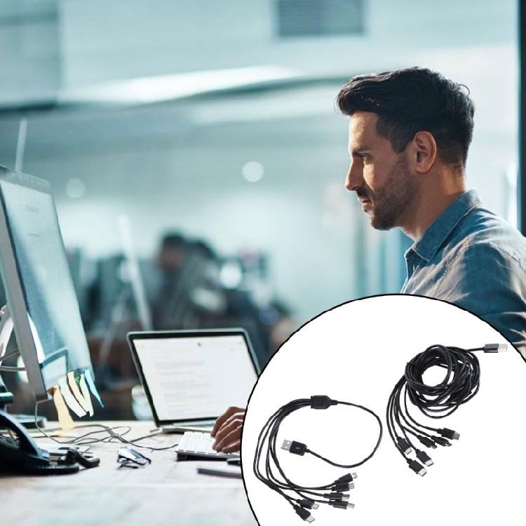 Efficient USB Charging Wire Male Power Cord for Six Devices Simultaneously with USB 5Pin and Type C Output Connectors