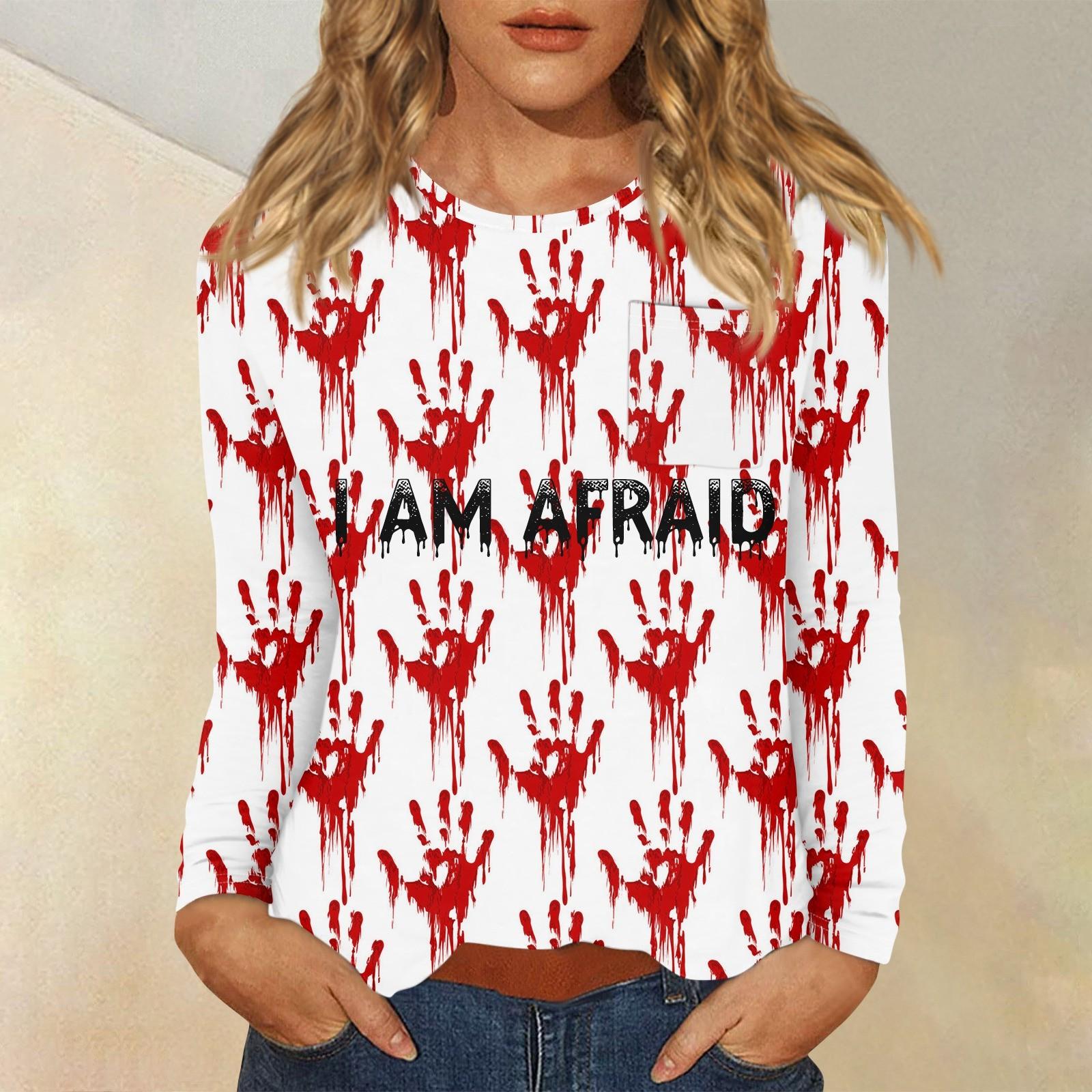 

Женский Хэллоуин с принтом, круглым вырезом и длинными рукавами, свободный крой, повседневный топ с длинными рукавами и длинными рукавами XXXL