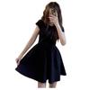 French Hepburn style black dress children's summer new small black dress waist thin short skirt