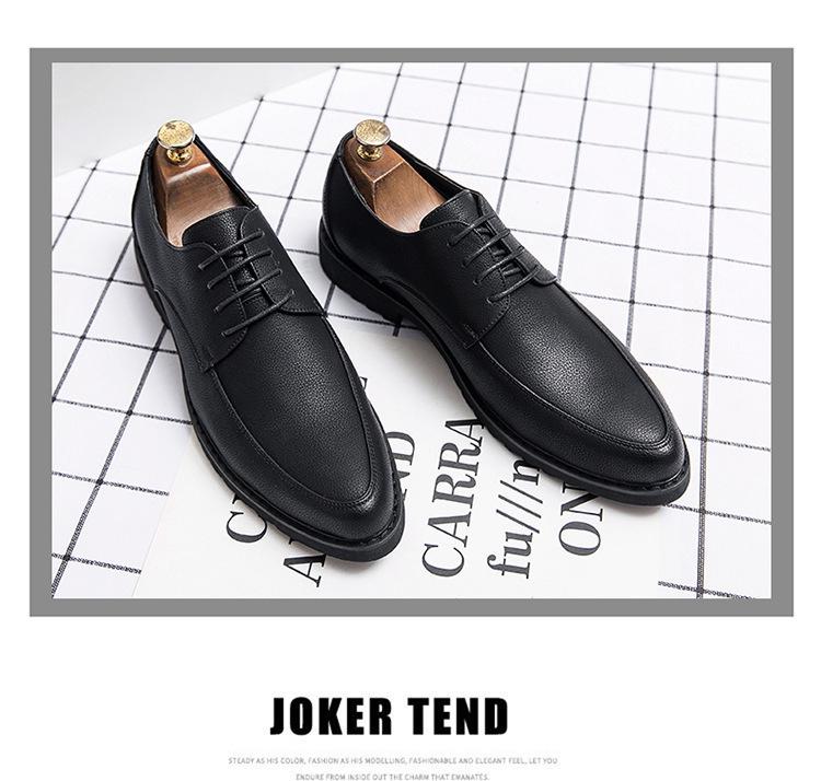 Men's British Style Pointed Toe Lace-up Black Leather Shoes - Korean Casual Spring/Autumn Trend