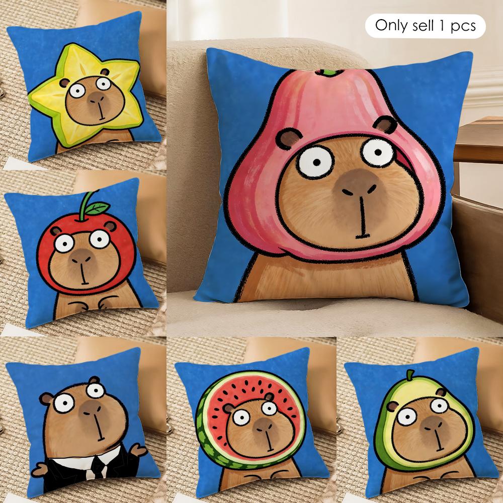 Cute Kicapara Cartoon Cushion Cover Silky Short Plush Invisible Zipper Dustproof Sofa Pillow Case For Home Decor