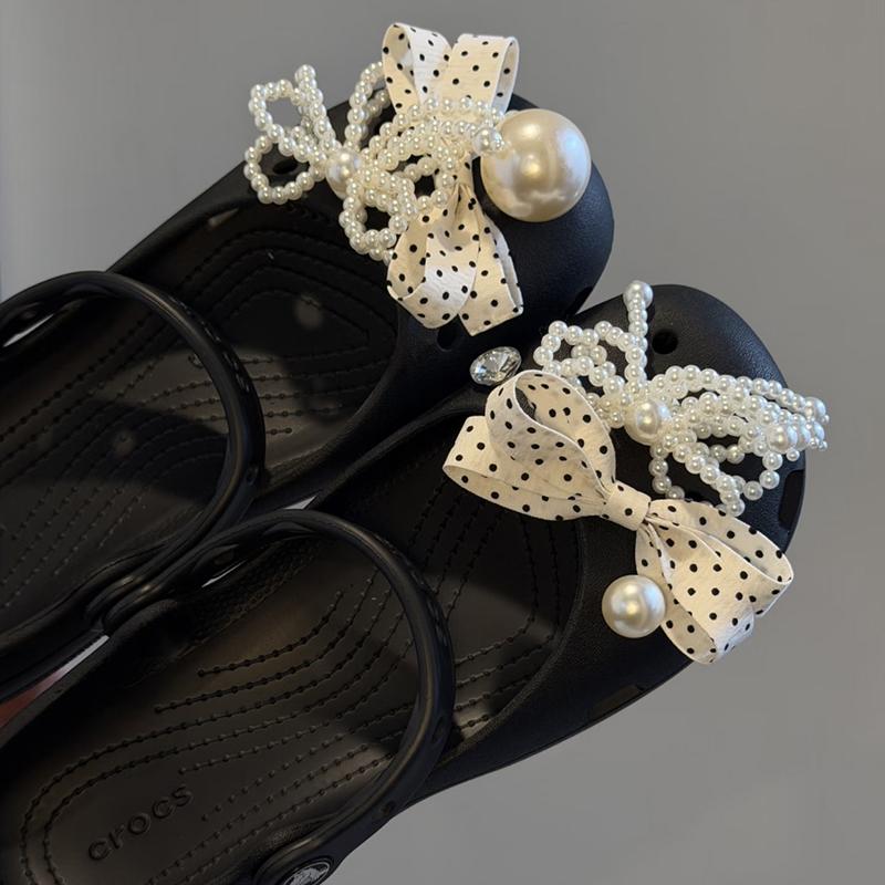 Summer Shoe Charms Set Accessories For Shoe Buckle Diy Pearl Bow Diy 3D Shoes Decorations