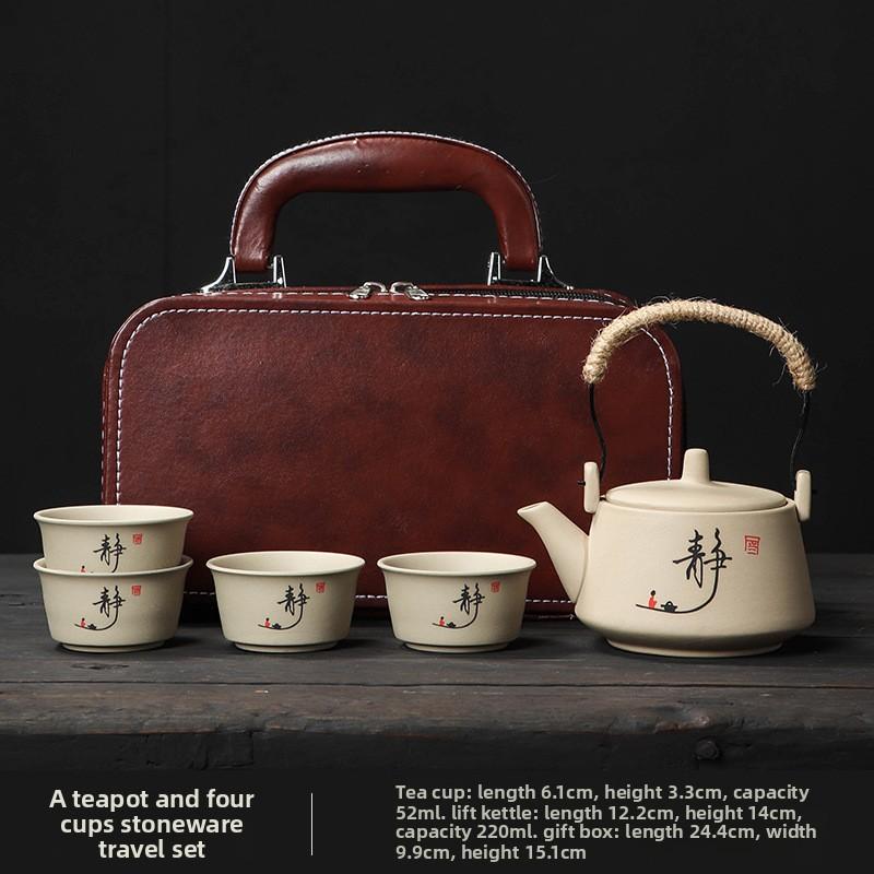 Rustic Pottery Teapot Travel Tea Set Outdoor Portable Quick Pour Cup
