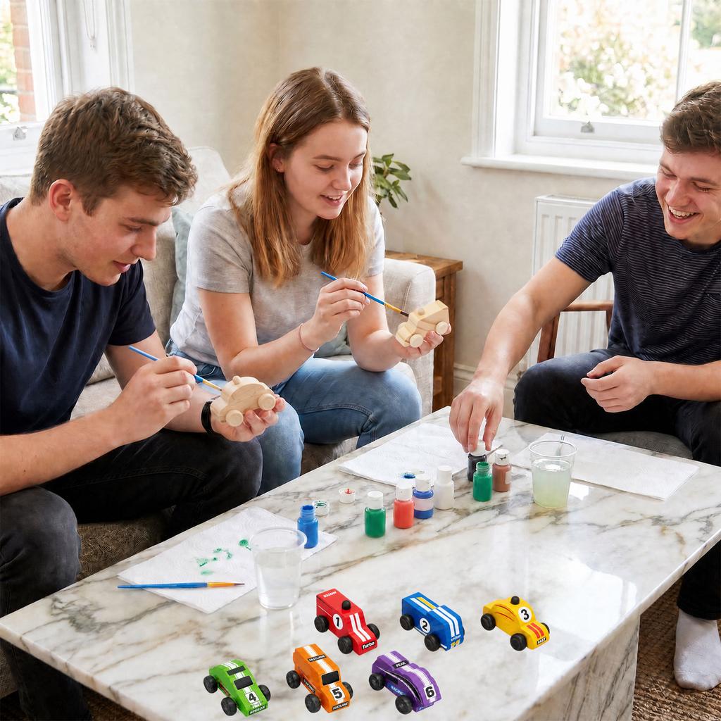 12/8 Stück Holz DIY Auto Spielzeug Unfertige Autos Bemalbare Rennautos Spielzeug DIY Bastelarbeiten für Schüler Holzbearbeitung Kindergeburtstagsparty Mädchen