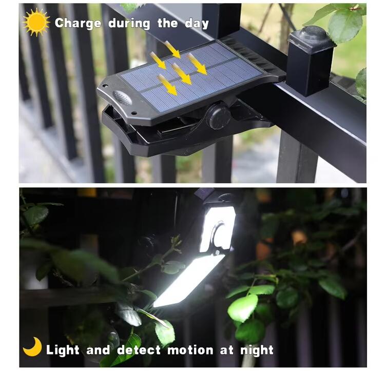 New Motion Light-sensing Outdoor Waterproof Lamp IP65 Solar Clip LED Flashlight for Garden Street Household Wall Lighting