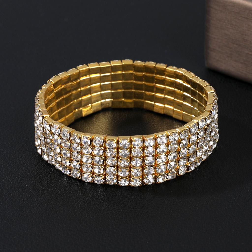 Fashion Jewelry Super Flash Multi-Row Diamond Bracelet Full Diamond Elastic Bracelet Bridal Rhinestone Bracelet