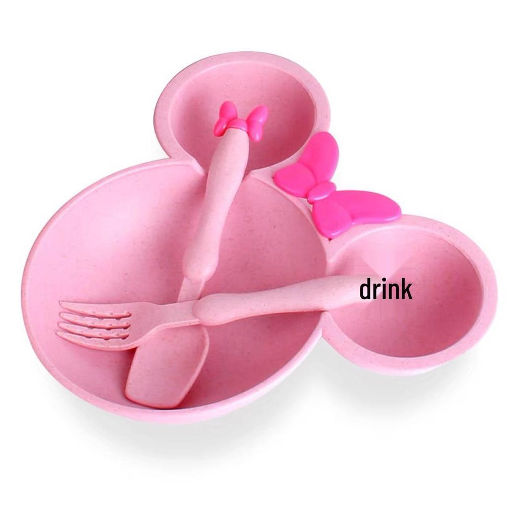 Cute Children's Wheat Straw Tableware Set: Rice Bowl, Eating Plate, Spoon, and Fork - Perfect Baby Gift