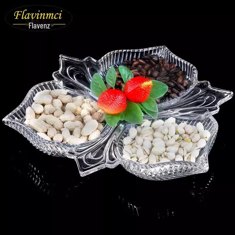 Flavinmci Divided Crystal Glass Fruit and Snack Plate