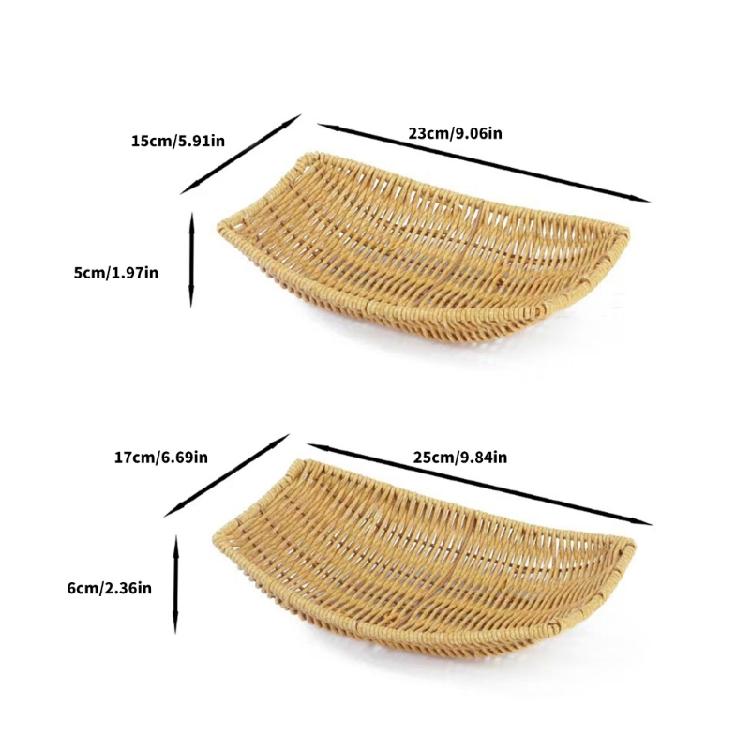 2 Stück Imitation Rattan Obstservierkorb Multifunktional Schiff-förmige Snacks Aufbewahrungsplatte Geflochtenes Gemüse-Auslagekorb