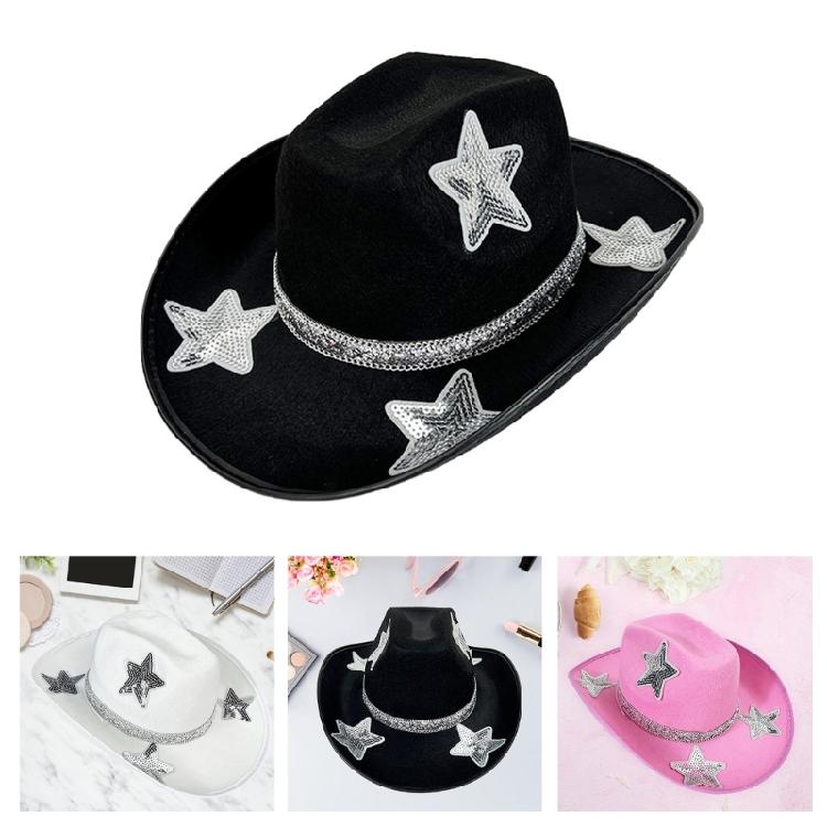 Rhinestones Belt Five Pointed Star Hat for Women Cosplay Costume Hat Bachelorette Party Headwear Wedding Western Hat