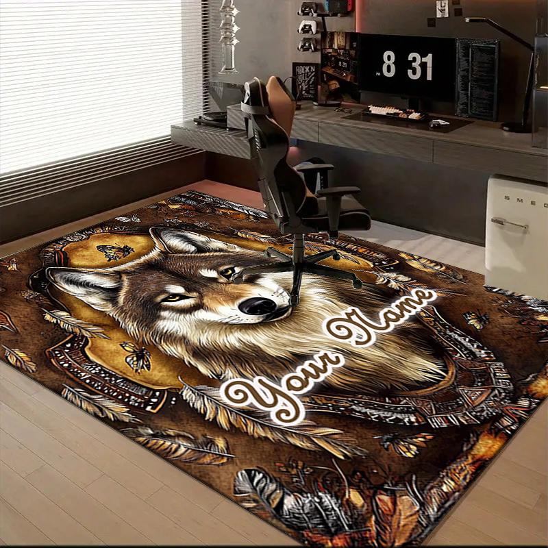 1PC Custom Name Wolf Spirit Dreamcatcher Theme Floor Mat Ideal for Living Room, Game Rooms, Office, Bedroom Floor Mat Playful Design