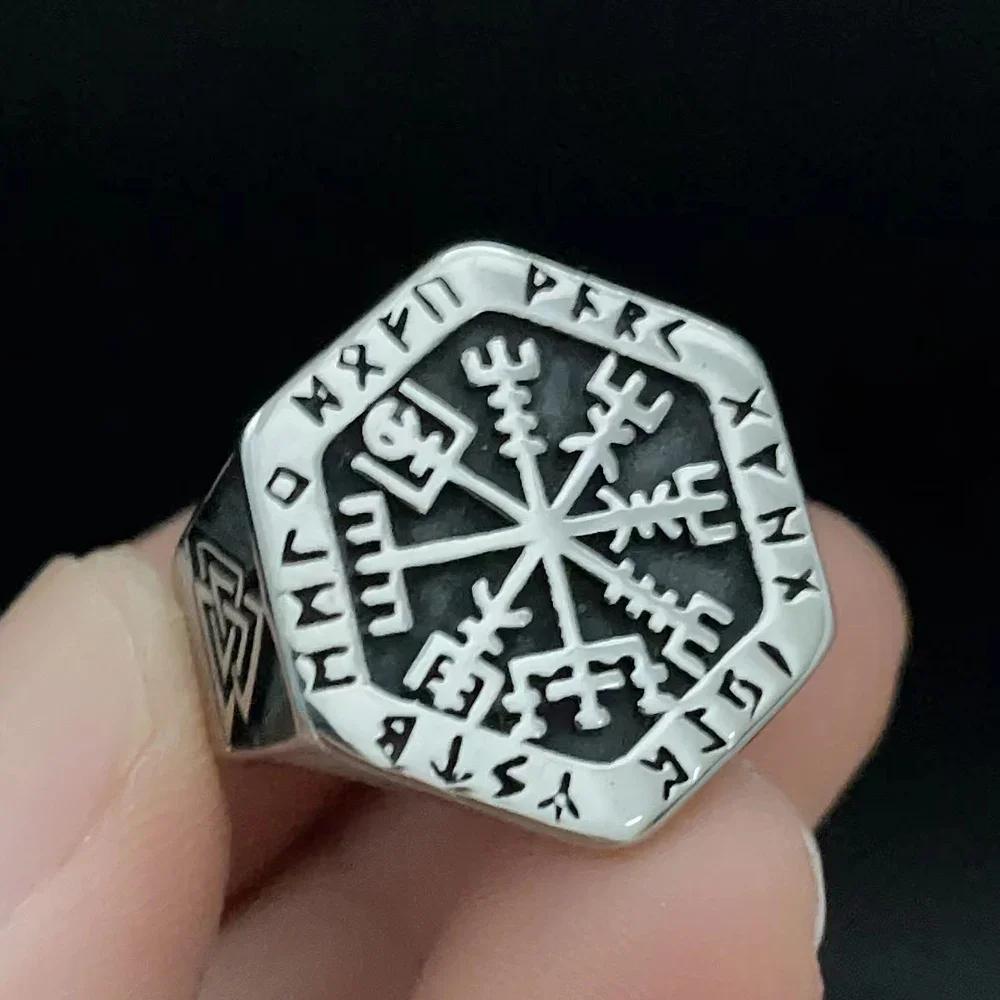 Vintage Viking Men Rings Stainless Steel Ethnic Belief Nordic Odin Compass Tree of Life Valknut Ring Amulet Jewelry