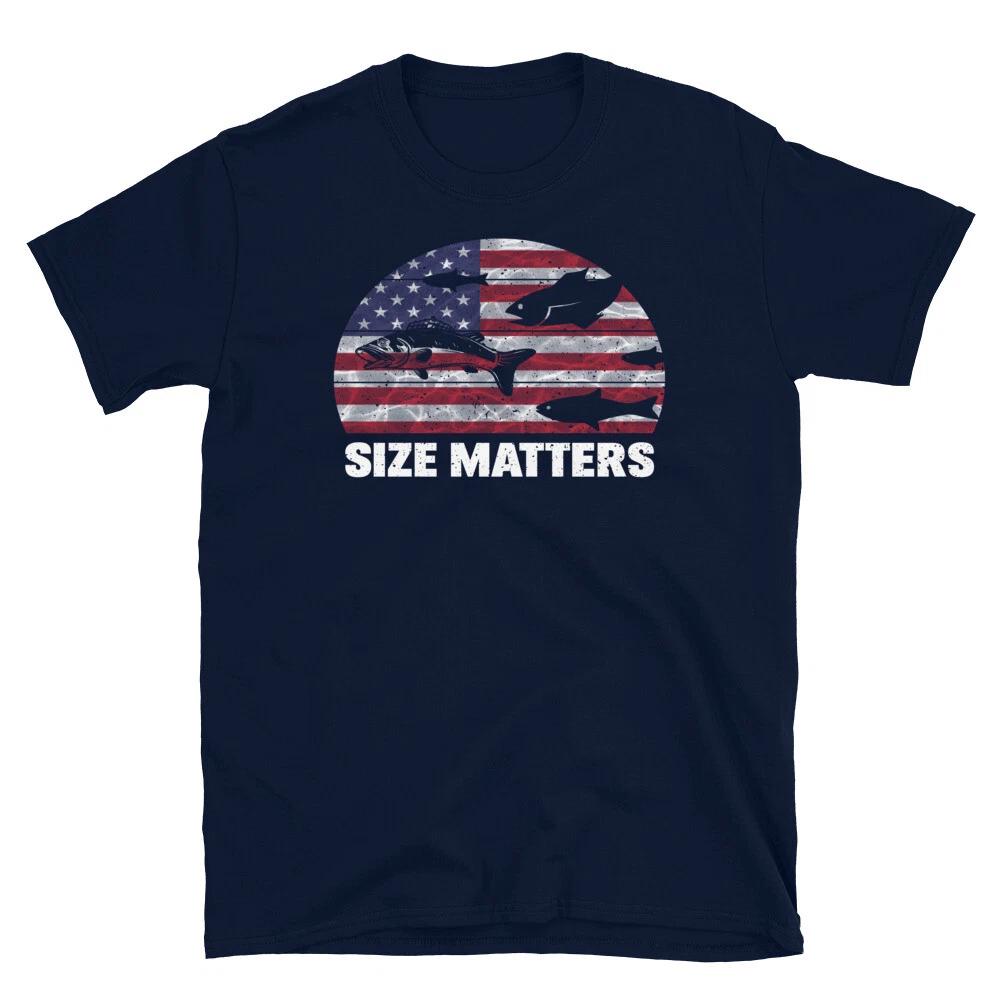 SIZE MATTERS US Flag Sexual Joke Fishing Fish Nature Outdoors T-Shirt 2XL